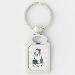 Jultomten Gamla engelska Sheepdog (Grått 1) Cute Rektangulärt Silverfärgad Nyckelring