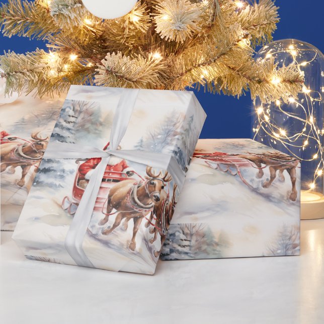 Jultomten går gärna genom en snöskog presentpapper (Helgdagar)