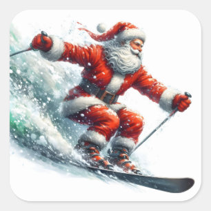 Jultomten går gärna miste om snö Slopes Fyrkantigt Klistermärke