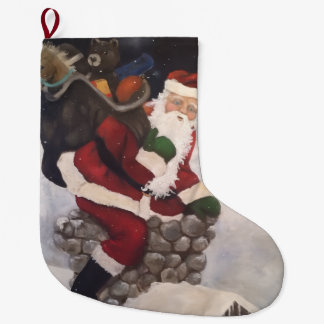 Jultomten går nerför skorstenen stor julstrumpa