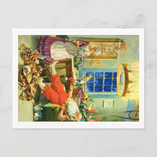 Jultomten går tillbaka till nordpolenen helg vykort (Framsida)