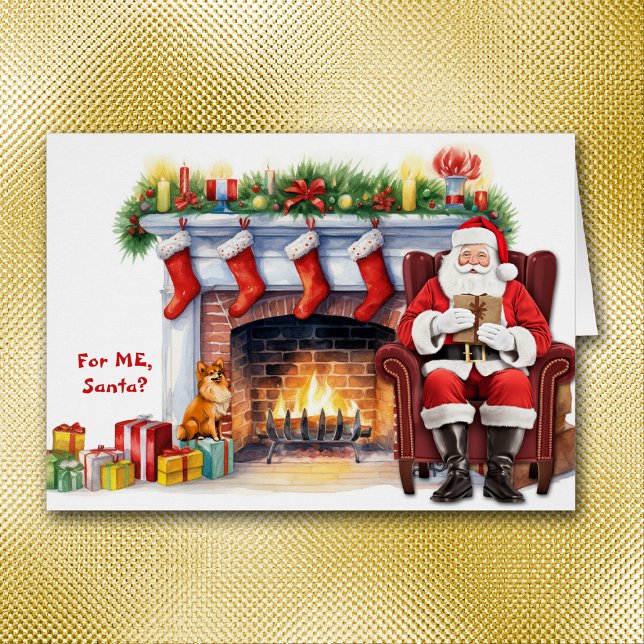 jultomten Gift Pommern Hund jul Hälsningskort (Skapare uppladdad)