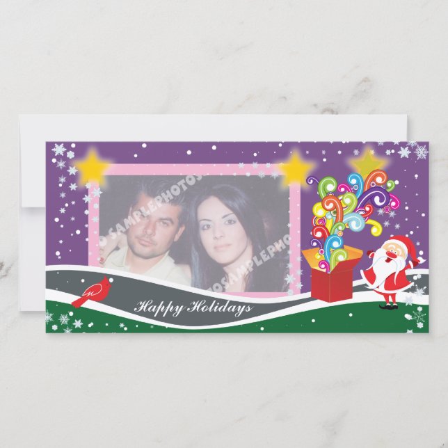 Jultomten, gipsboxar och kardinalfotkort julkort (Framsida)