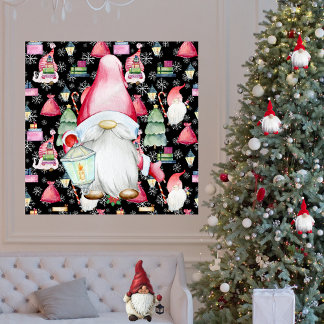 Jultomten Gnome & Black Mönster-bakgrund Poster