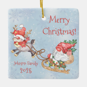 Jultomten Gnome med Reindeer Helgdag Julgransprydnad Keramik