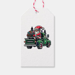Jultomten Gnome på Pickupa Lastbil Presentetikett