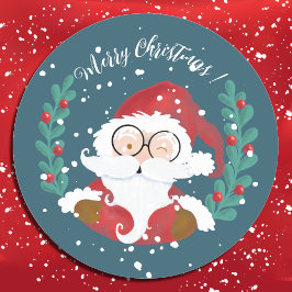 Jultomten | God jul Blue Stickers Runt Klistermärke