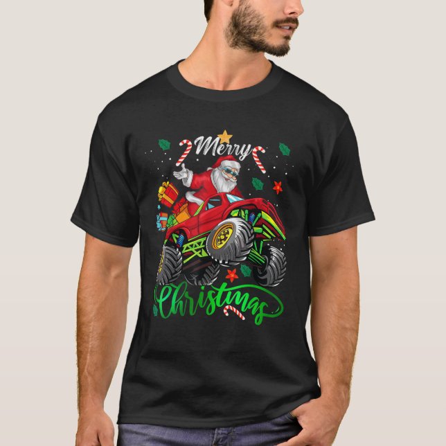 Jultomten God jul Riding Monster Lastbil F T Shirt (Framsida)