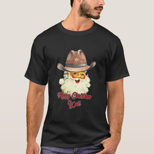 Jultomten God jul Y'all Westerna Land T Shirt (Framsida)