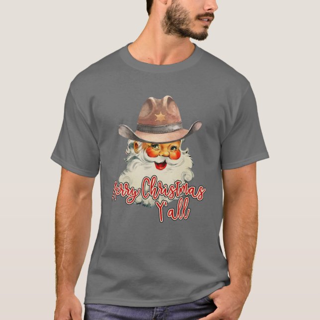 jultomten God jul Y'all Westerna Land T Shirt (Framsida)