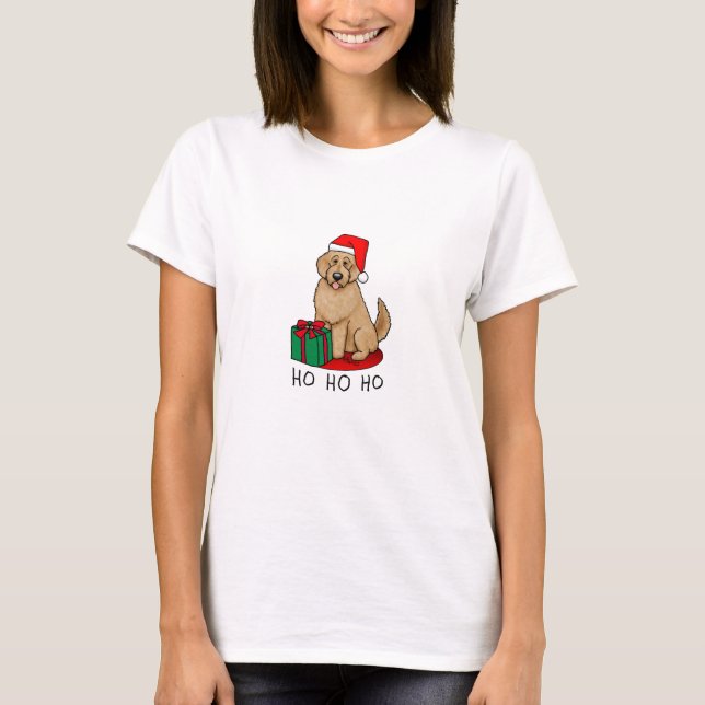 Jultomten Goldendoodle (guldröd) Hund T Shirt (Framsida)