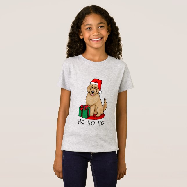 Jultomten Goldendoodle (guldröd) Hund T Shirt (Hel framsida)