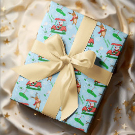 Jultomten Golfing med Rener Mönster Presentpapper