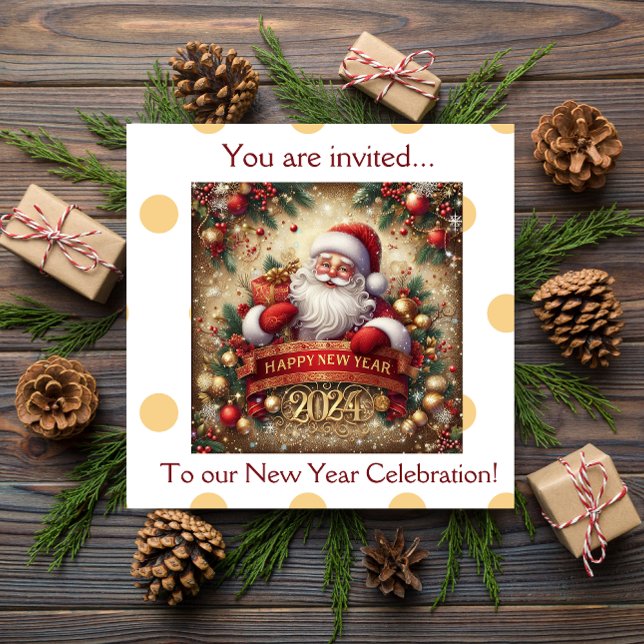 Jultomten Gott nytt år guld personlig Inbjudningar (Santa Claus Happy New Year gold personalized Invitation)