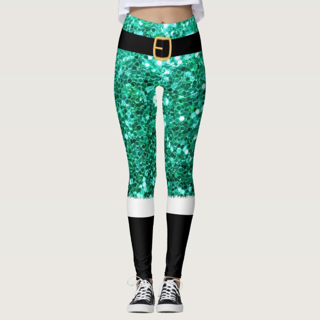 Jultomten grönt glitter leggings (Framsida)