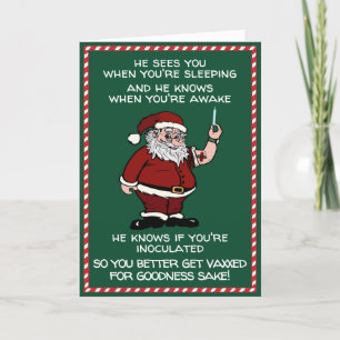 Jultomten håller på att ta hand om vaccinet med hy helgkort