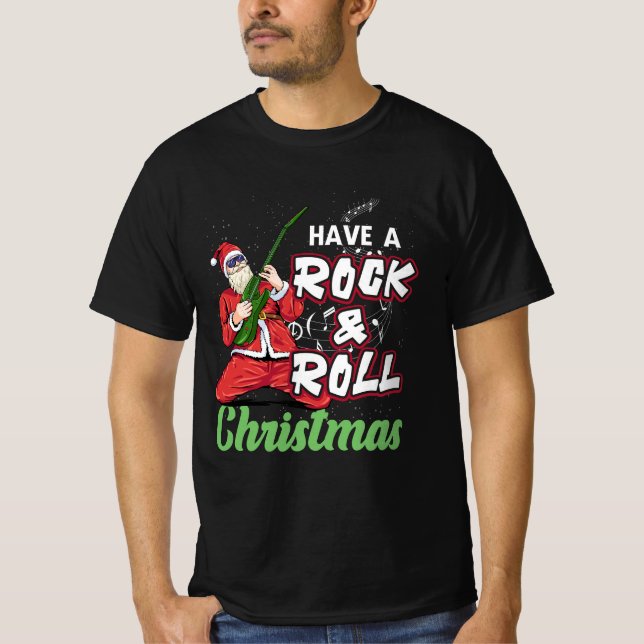 Jultomten har en Rock and roll-julvaktare T Shirt (Framsida)