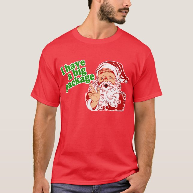 Jultomten har ett stort paket tee shirt (Framsida)