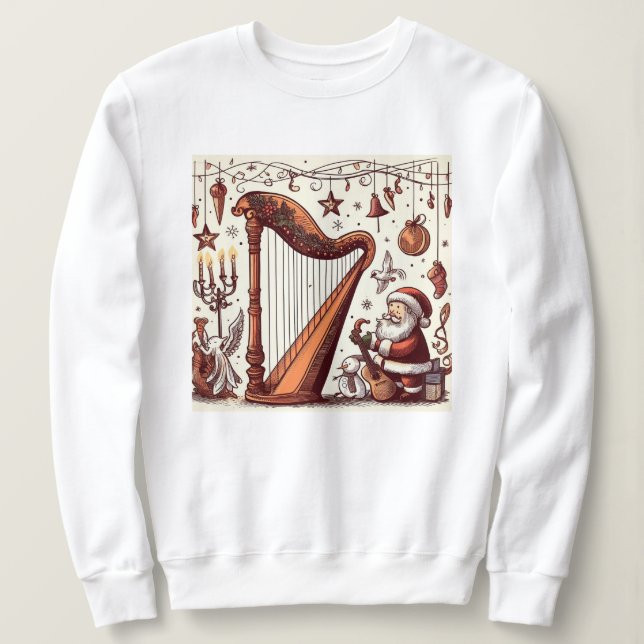 Jultomten Harp Sweatshirt T Shirt (Design framsida)