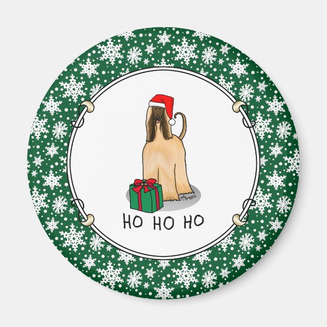 Jultomten Hat Afghan Hound Hund Fawn Cute Magnet (Framsidan)