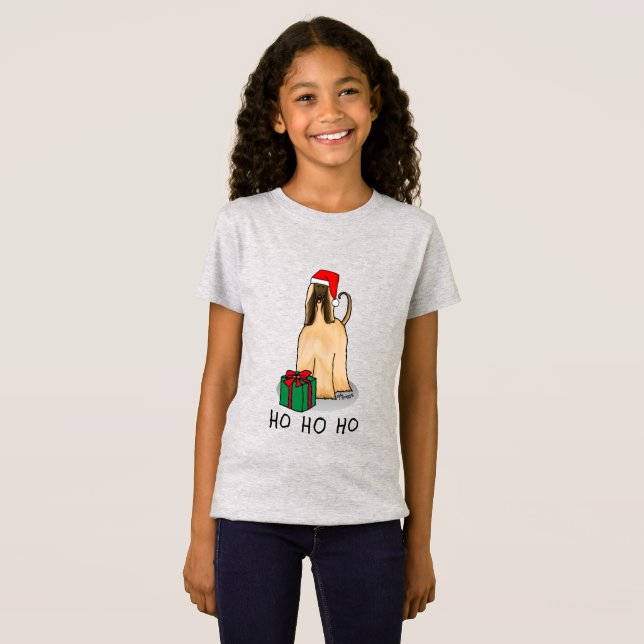 Jultomten Hat Afghan Hound Hund Fawn Cute T Shirt (Hel framsida)