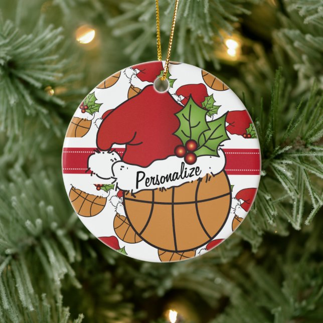 Jultomten Hat Basketball | DIY Namn Julgransprydnad Keramik (Träd)