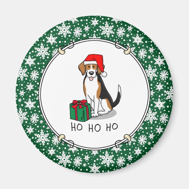 Jultomten Hat Beagle (Tri färg 3) Hund Cute Magnet (Framsidan)