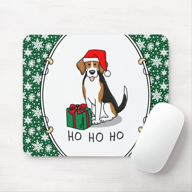 Jultomten Hat Beagle (Tri färg 3) Hund Cute Musmatta (Med mus)