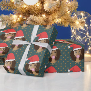 Jultomten Hat, Black Woman, Gum, Stars, Teal Presentpapper