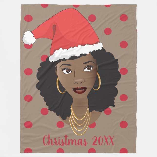 Jultomten Hat, Black Woman, Red Dots, Brown Fleecefilt (Framsidan)