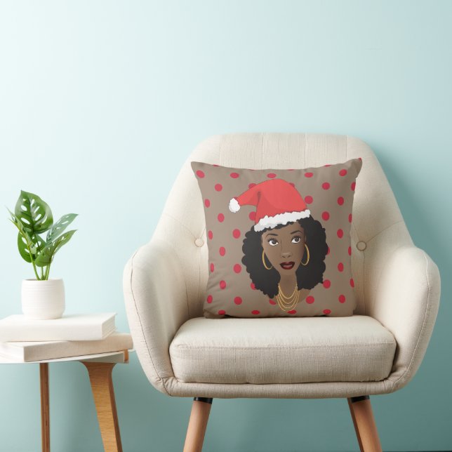 Jultomten Hat, Black Woman, Red Dots, Brown Kudde (Stol)