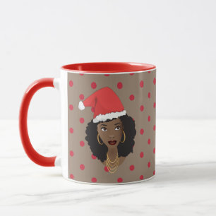 Jultomten Hat, Black Woman, Red Dots, Brown Mugg