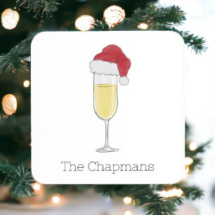 jultomten Hat Champagne Festive Underlägg Papper Kvadrat