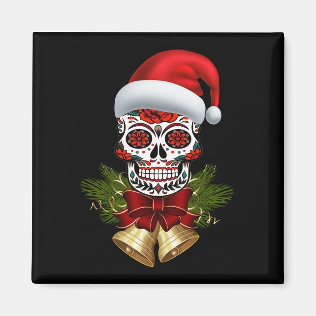 Jultomten Hat Day of the dead Sugar Skull Magnet (Framsidan)