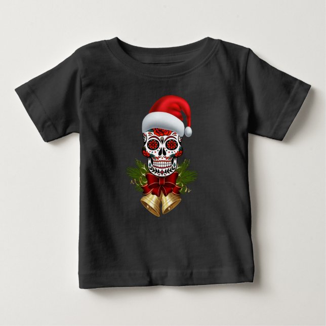 Jultomten Hat Day of the dead Sugar Skull T Shirt (Framsida)