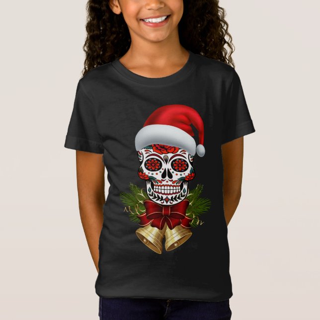 Jultomten Hat Day of the dead Sugar Skull T Shirt (Framsida)