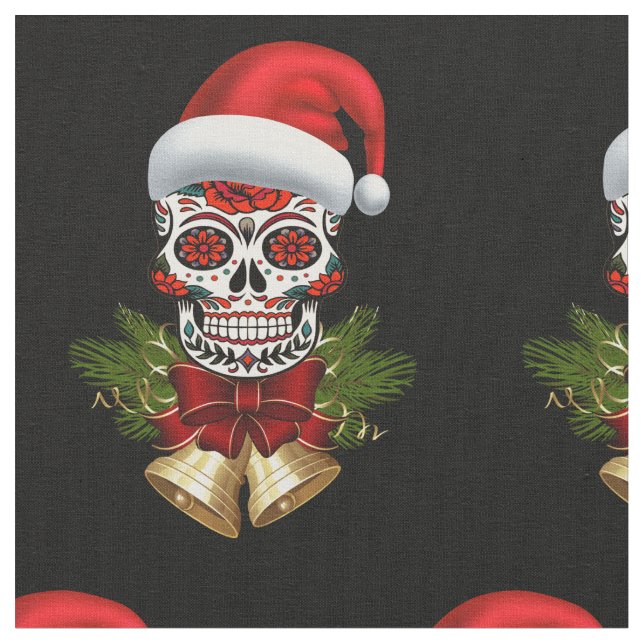 Jultomten Hat Day of the dead Sugar Skull Tyg (Närbild)