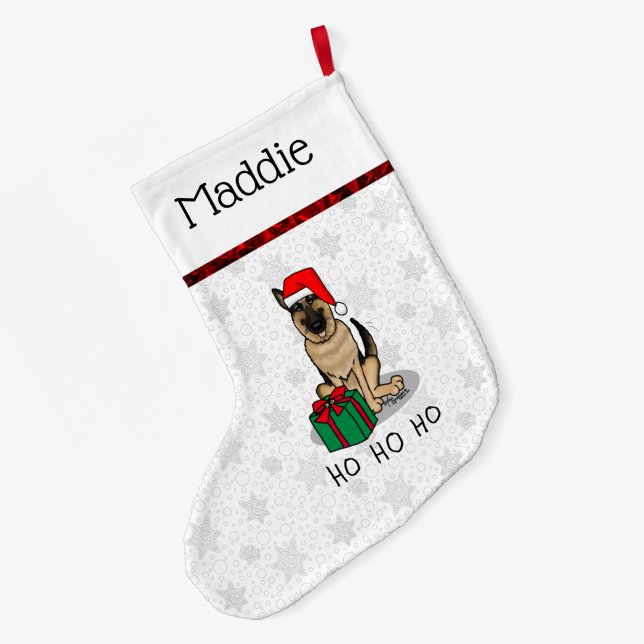 Jultomten Hat German Shepherd Hund Cute Stor Julstrumpa (Baksidan (Hängande))