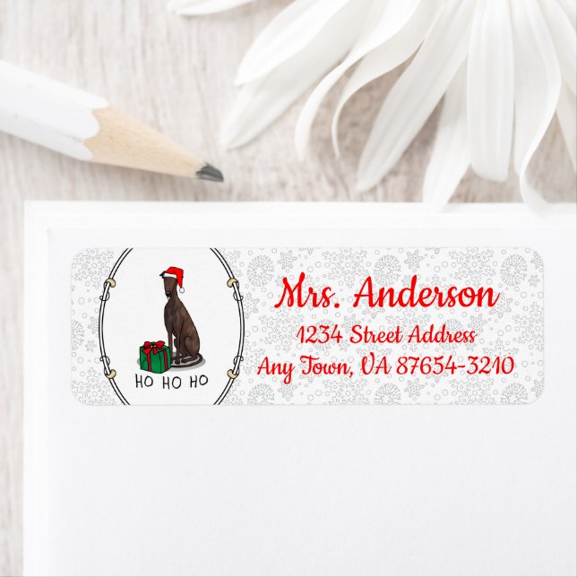 Jultomten Hat Greyhound Hund (brindle) Cute Returadress Etikett (Insitu)