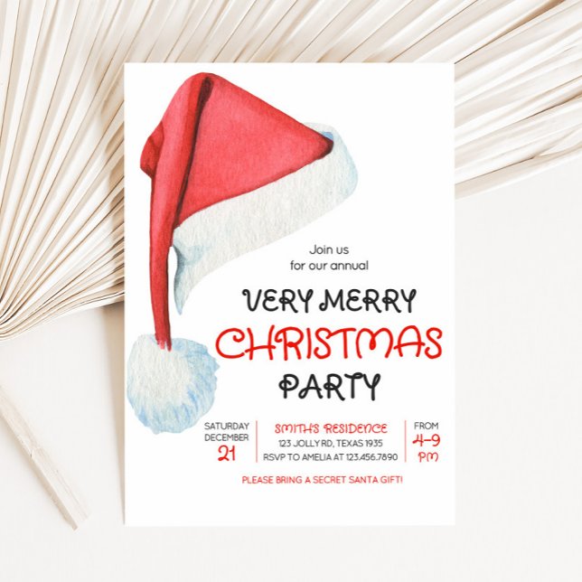 Jultomten Hat jul Party Inbjudningar (Santa Hat Christmas Party Invitation
)
