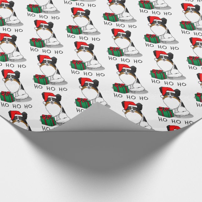 Jultomten Hat Papillon (TRI-färg) Hund Cute Presentpapper (Hörn)