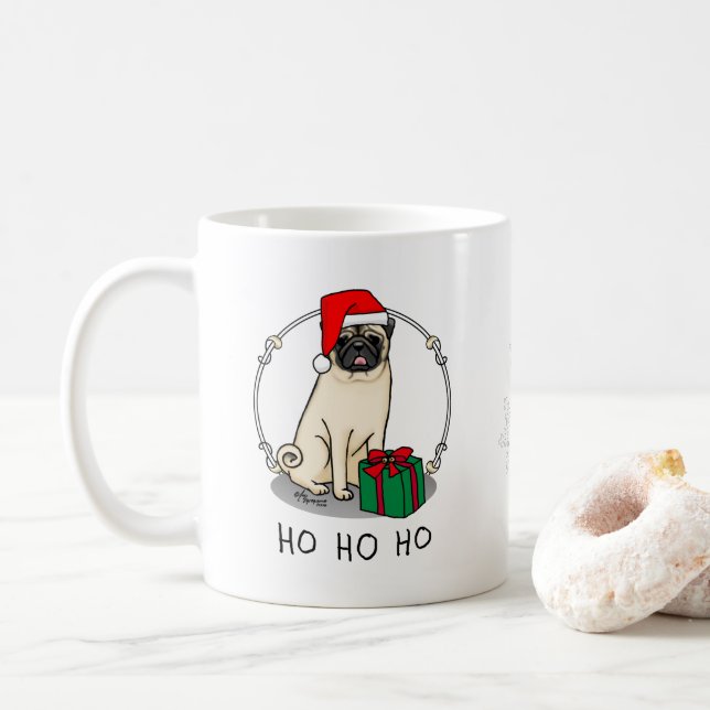 Jultomten Hat Pug Hund (ljusfawn) Cute Kaffemugg (Med munk)
