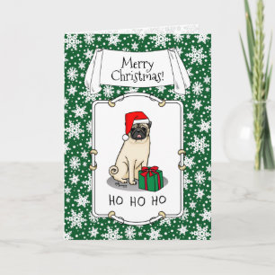 Jultomten Hat Pug Hund (ljusfawn) Cute Kort