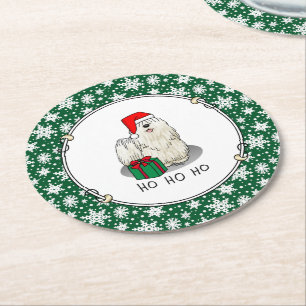 Jultomten Hat Puli Hund (vit) Cute Funny Underlägg Papper Rund