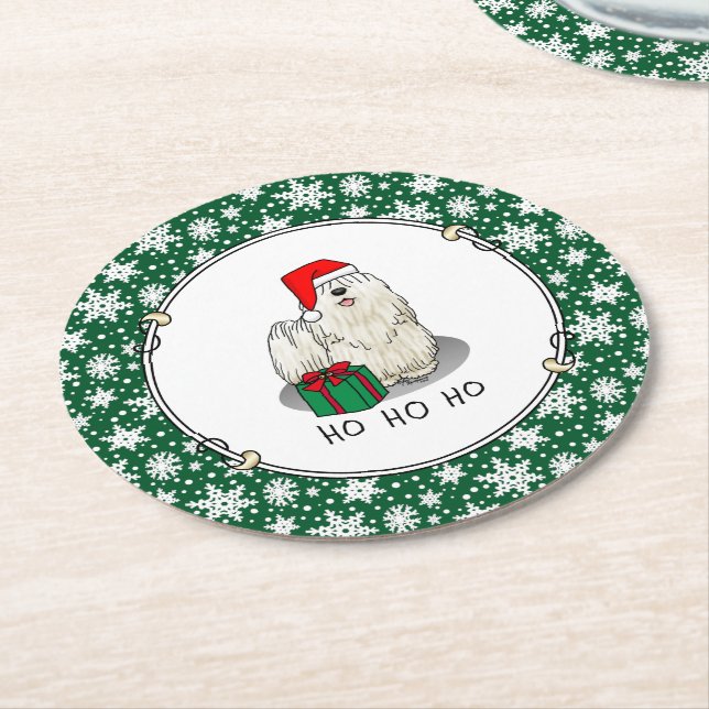 Jultomten Hat Puli Hund (vit) Cute Funny Underlägg Papper Rund (Vinklad)