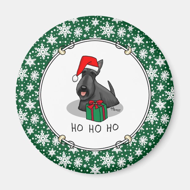 Jultomten Hat Scottish Terrier (svart) Cute Magnet (Framsidan)