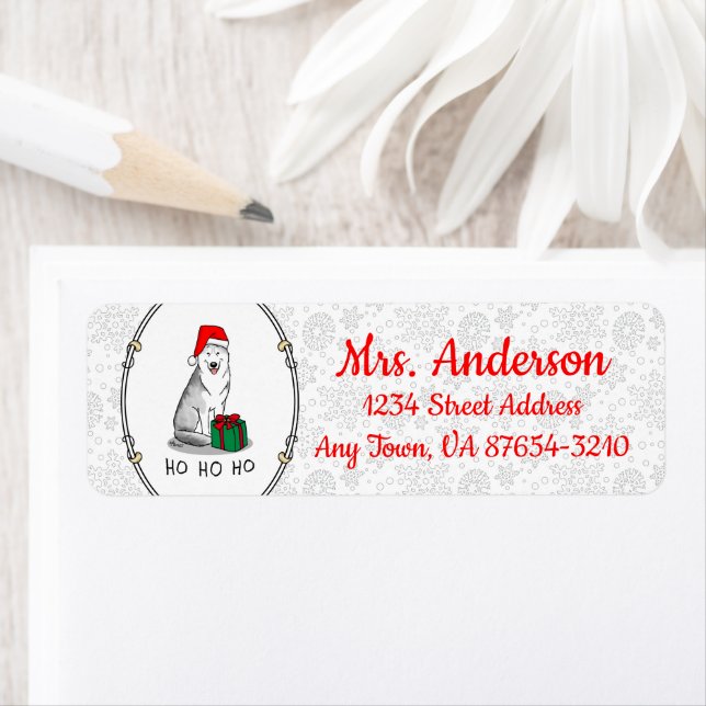 Jultomten Hat Siberian husky (silver) Cute Returadress Etikett (Insitu)