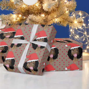 Jultomten Hat, svart kvinna, gummi, röda prickar Presentpapper
