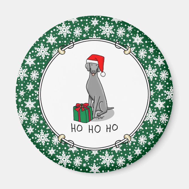 Jultomten Hat Weimaraner Hund (grått 1) Cute Magnet (Framsidan)