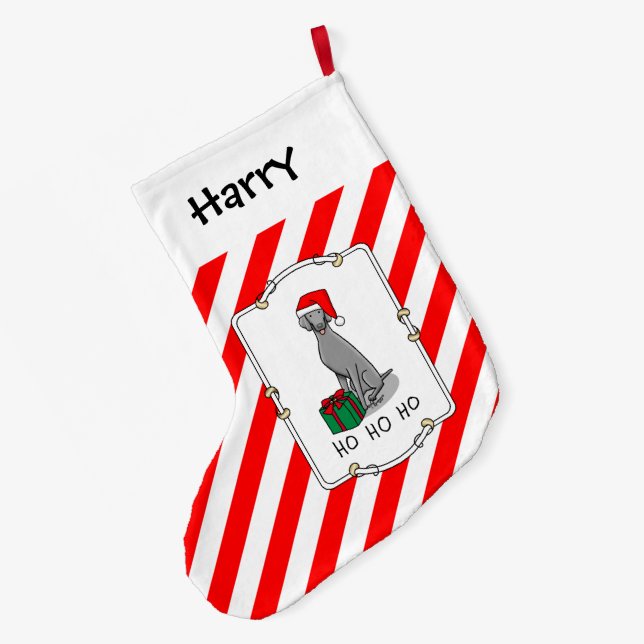 Jultomten Hat Weimaraner Hund (grått 1) Cute Stor Julstrumpa (Baksidan (Hängande))